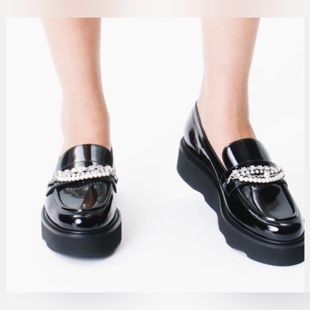 Stuart Weitzman Pearldrop Slip On Platform Loafer Flats - NWT - Picture 3 of 15